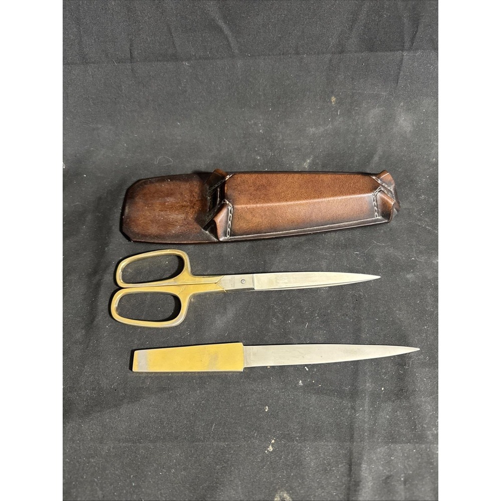 Matina, Made in Italy, Scissor and Letter Opener Set with Leather Sheath Unique!